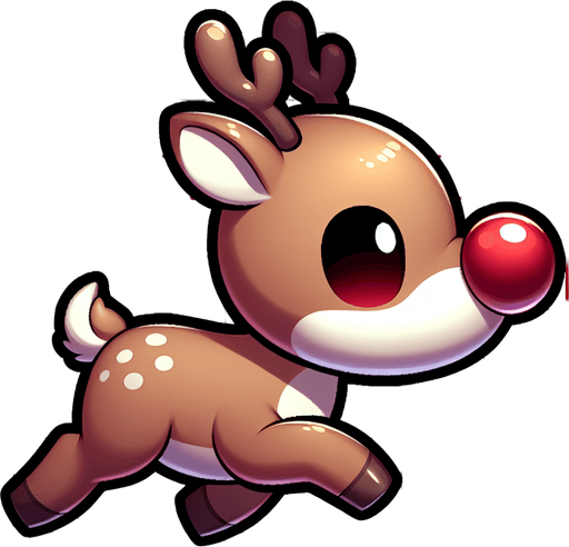 Profil view of a cute little santa's reindeer with a red nose, walking in the right direction. no background . no floor. In-Game asset. 2d. Blank background. High contrast. No shadows.