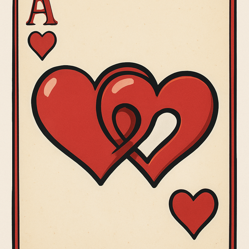 The hearts card suit symbol with two linked hearts in the center of it. Anime style..
In-Game asset.  2d.  High contrast.  No shadows
