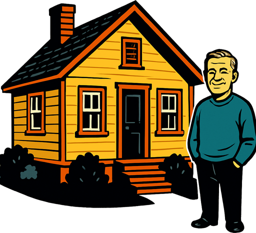 A realistic house with owner.
In-Game asset.  2d.  High contrast.  No shadows