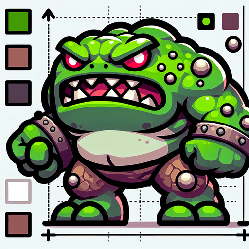 chibi anger bulk frog monster walk.
Single Game Texture.  In-Game asset.  2d.  Blank background.  High contrast.  No shadows