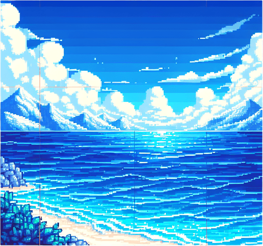 sea and sky,pixel,realistic but detailles benzer renkler mavi ve mavi
Single Game Texture.  In-Game asset.  2d.  Blank background.  low contrast.  No shadows