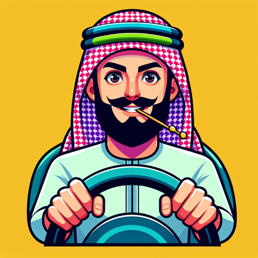 Draw a man in a colorful image with a toothpick in his mouth and behind the steering wheel..
Single Game Texture. In-Game asset. 2d. Blank background. High contrast. No shadows.