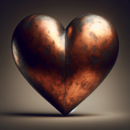 face view of a big bronze heart