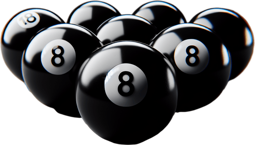 the 8 balls from pool.
In-Game asset. Blank background. High contrast.