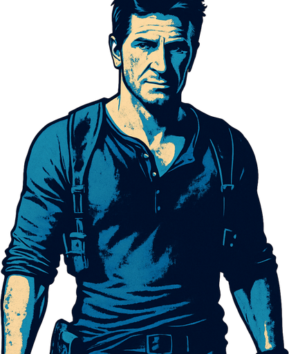 but like nathan drake.
In-Game asset.  2d.  High contrast.  No shadows