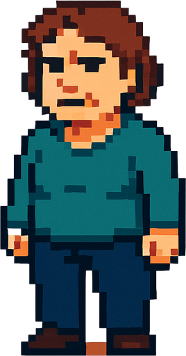 bad regular casual middle aged woman full body 2d pixel art.
In-Game asset.  2d.  High contrast.  No shadows