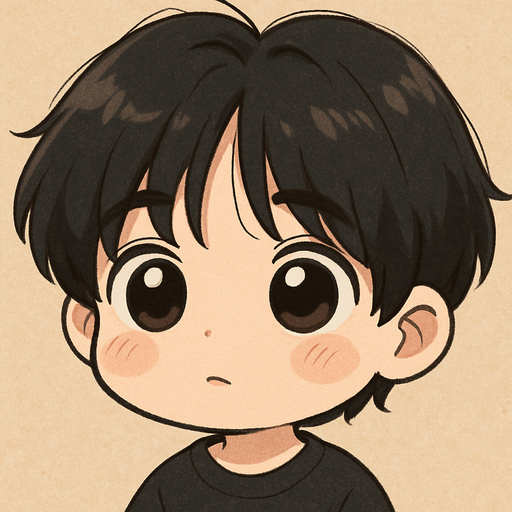 make him in cartoon chibi style, retains his characteristic features as his round face with soft cheeks, big innocent baby eyes and a curious maknae look