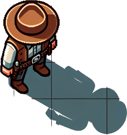 Sherif man, drone view..
Single Game Texture. In-Game asset. 2d. Blank background. High contrast. No shadows.