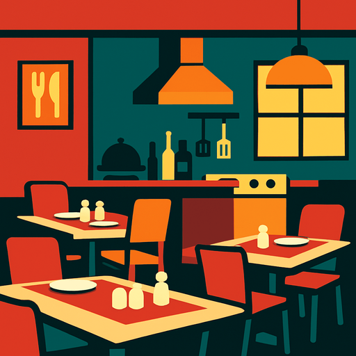 Fond d'écran restaurant.
In-Game asset.  2d.  High contrast.  No shadows