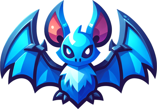 blue bat.
Single Game Texture. In-Game asset. 2d. Blank background. High contrast. No shadows.