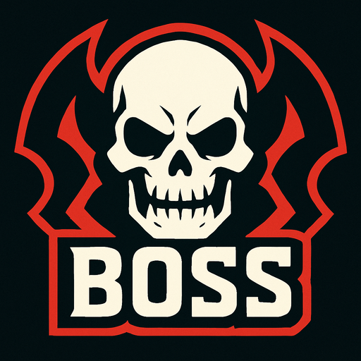 boss logo skull head.
In-Game asset.  2d.  High contrast.  No shadows