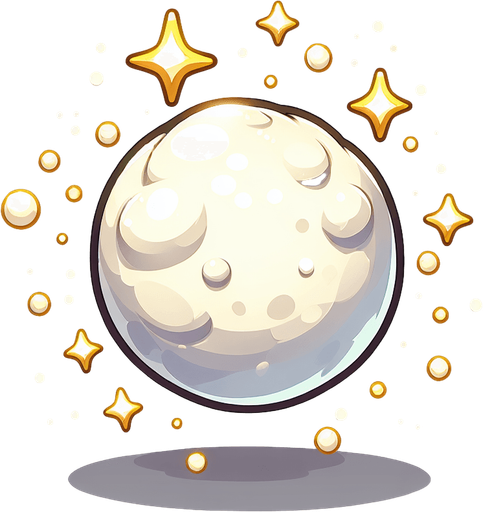 a snowball with magical powder, white color with golden tone, cartoon Single Game Texture. In-Game asset. 2d. Blank background. High contrast. No shadows.