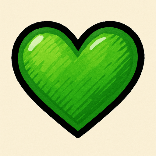 corazon verde dibujado.
In-Game asset.  2d.  High contrast.  No shadows