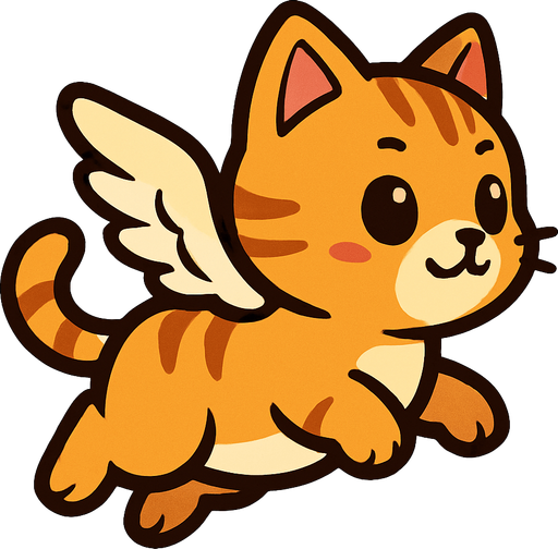 sağa doğru bakan uçan bebek kedi.
In-Game asset.  2d.  High contrast.  No shadows