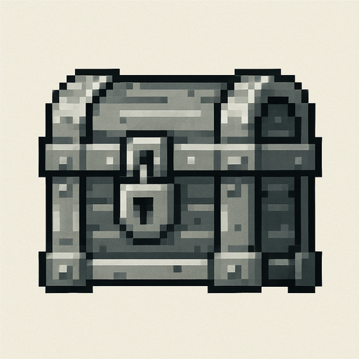 2d pixel bir demir hazine kutusu.
In-Game asset.  2d.  High contrast.  No shadows