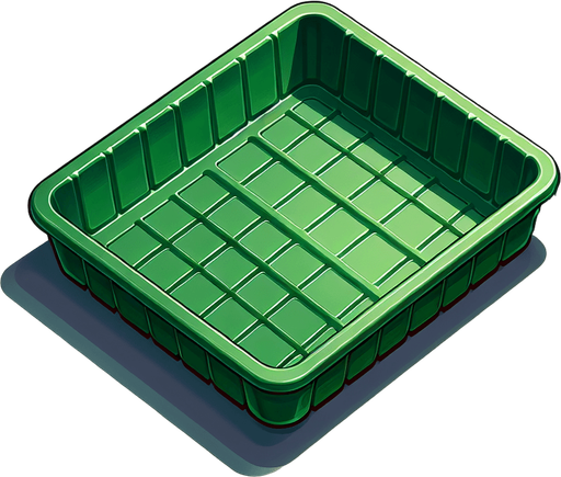 green plastic tray. topdown view.
Single Game Texture. In-Game asset. 2d. Blank background. High contrast. No shadows.
