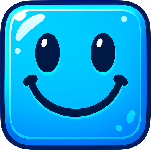 Can you draw a smiling face with rounded edges, square blue and shiny effect?.
In-Game asset.  2d.  High contrast.  No shadows