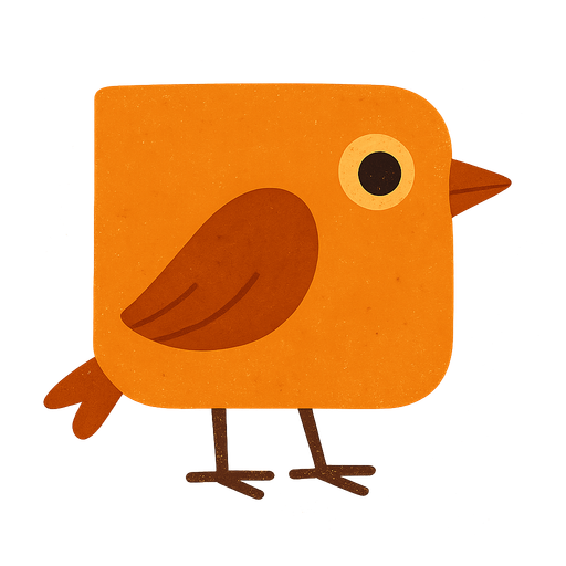 Square shaped orange bird facing right