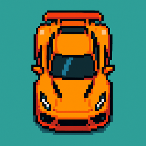 Pixel art spor araba kus bakışı.
In-Game asset.  2d.  High contrast.  No shadows