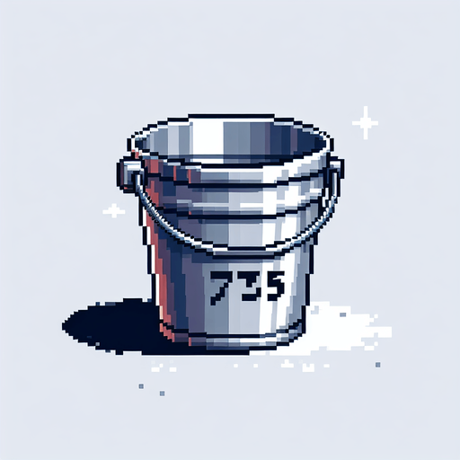 silver bucket with 75 text on it
. front view. Single Game Texture. In-Game asset. 2d. Blank background. High contrast. No shadows. pixel. 8 bit