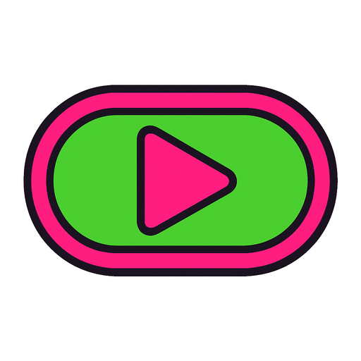 Boton de play de color verde y rosa.
In-Game asset.  2d.  High contrast.  No shadows
