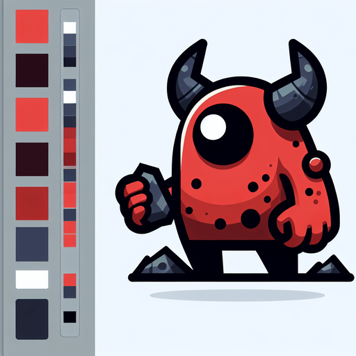 monster in flat shaded style. It has one eye, holding a stone in his hand. thick black outline, red color monster.
Single Game Texture.  In-Game asset.  2d.  Blank background.  High contrast.  No shadows