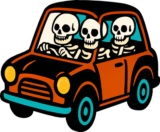 auto con 3 esqueletos.
In-Game asset.  2d.  High contrast.  No shadows
