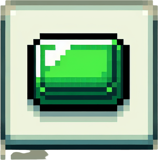 green plain UI button. pixelated. 8 bit. rectangular. Single Game Texture. In-Game asset. 2d. Blank background. High contrast. No shadows.