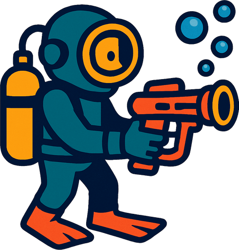 diver man bubble gun.
In-Game asset.  2d.  High contrast.  No shadows