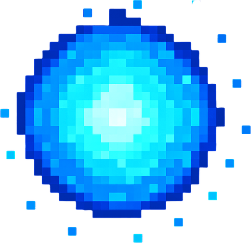 bola de luz azul de pixeles.
In-Game asset.  2d.  High contrast.  No shadows