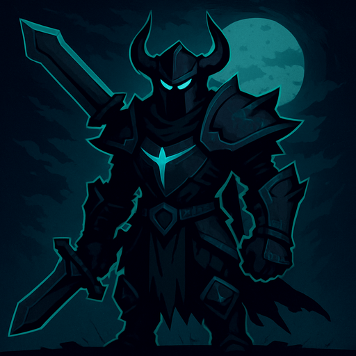 A dark fantasy night 2d a game hero.
In-Game asset.  2d.  High contrast.  No shadows