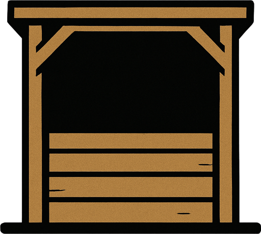 çatısız kulübe ama dümdüz ekrana bakan.
In-Game asset.  2d.  High contrast.  No shadows