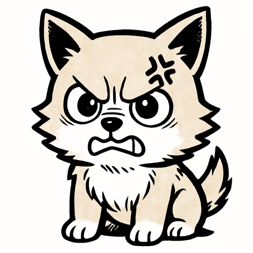 a cute angry dog manga style.
In-Game asset.  2d.  High contrast.  No shadows