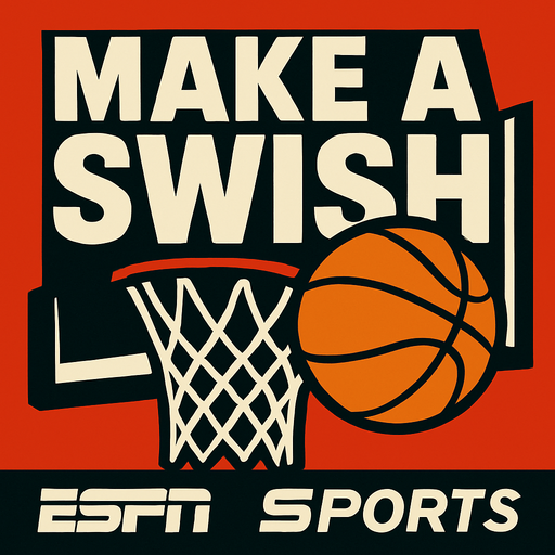 A title banner that says Make a swish with basketball in a ESPN Sports style artwork 
In-Game asset.  2d.  High contrast.  No shadows