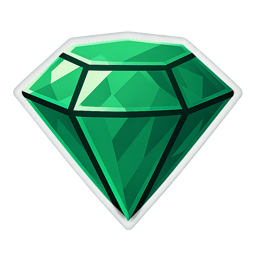 A gem, a diamond with an emerald colour.
In-Game asset.  2d.  High contrast.  No shadows