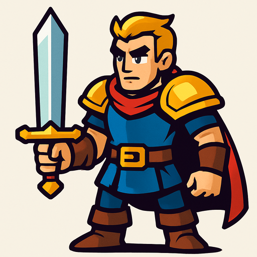hero swordsman.
In-Game asset.  2d.  High contrast.  No shadows