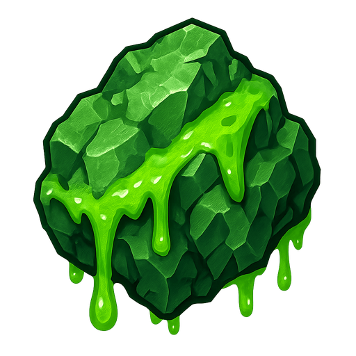 Rocky green rock with green venom dripping off it.
Single Game Texture.  In-Game asset.  2d.  Blank background.  High contrast.  No shadows