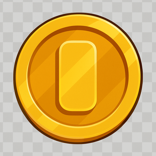 Gold coin up view tranparent.
In-Game asset.  2d.  High contrast.  No shadows no text