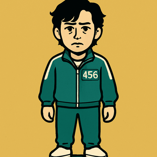 Crea el player 456 del juego del calamar quieto parecido al otro que me generastes.
In-Game asset.  2d.  High contrast.  No shadows