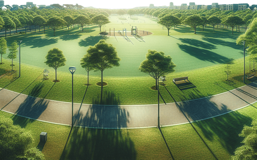 Photorealistic real bluesky. Looking from an empty park