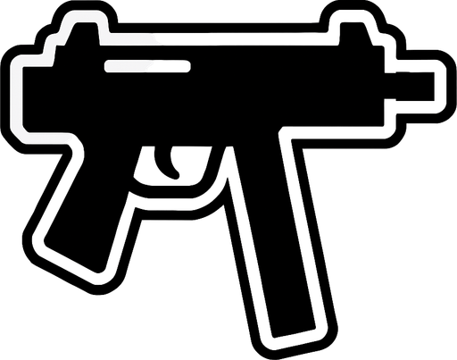 black smg icon with white stroke.
In-Game asset.  2d.  High contrast.  No shadows