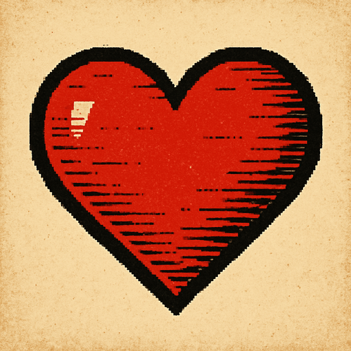 Kalp şeklinde görsel oluştur , kırmızı şeklinde olsun kalp . retro tasarımda olsun ..
In-Game asset.  2d.  High contrast.  No shadows