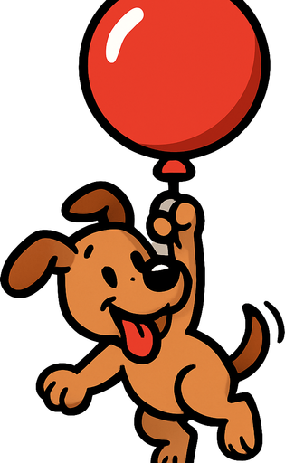perro colgado de un globo version caricatura.
In-Game asset.  2d.  High contrast.  No shadows