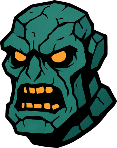 2d mysterious and scary golem character's head.
In-Game asset.  2d.  High contrast.  No shadows