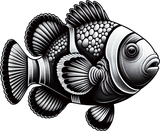 a clown fish.
Single Game Texture. In-Game asset. 2d. Blank background. High contrast. No shadows.