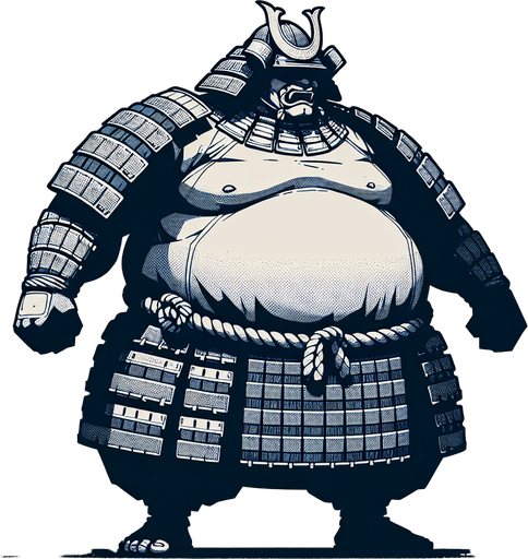 a samurai sumo big in size.
Single Game Texture. In-Game asset. 2d. Blank background. High contrast. No shadows.