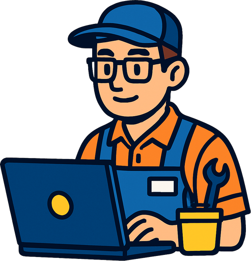 Bilgisayar teknikeri personel.
In-Game asset.  2d.  High contrast.  No shadows