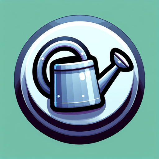 watering can button.
Single Game Texture.  In-Game asset.  2d.  Blank background.  High contrast.  No shadows