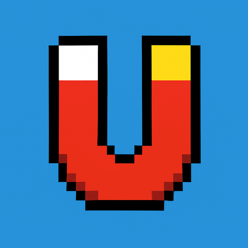 a magnet icon. 8 bit pixel art.
In-Game asset.  2d.  High contrast.  No shadows