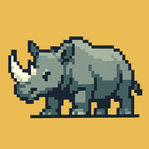Pixel rhino.
In-Game asset.  2d.  High contrast.  No shadows